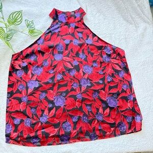 Worthington Floral Halter Top XXL Red Purple Sleeveless Blouse